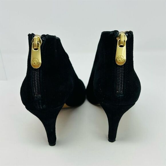 Adrienne Vittadini Women's Black Suede Peep Toe Booties Size 7.5 Back Zipper - Picture 7 of 12